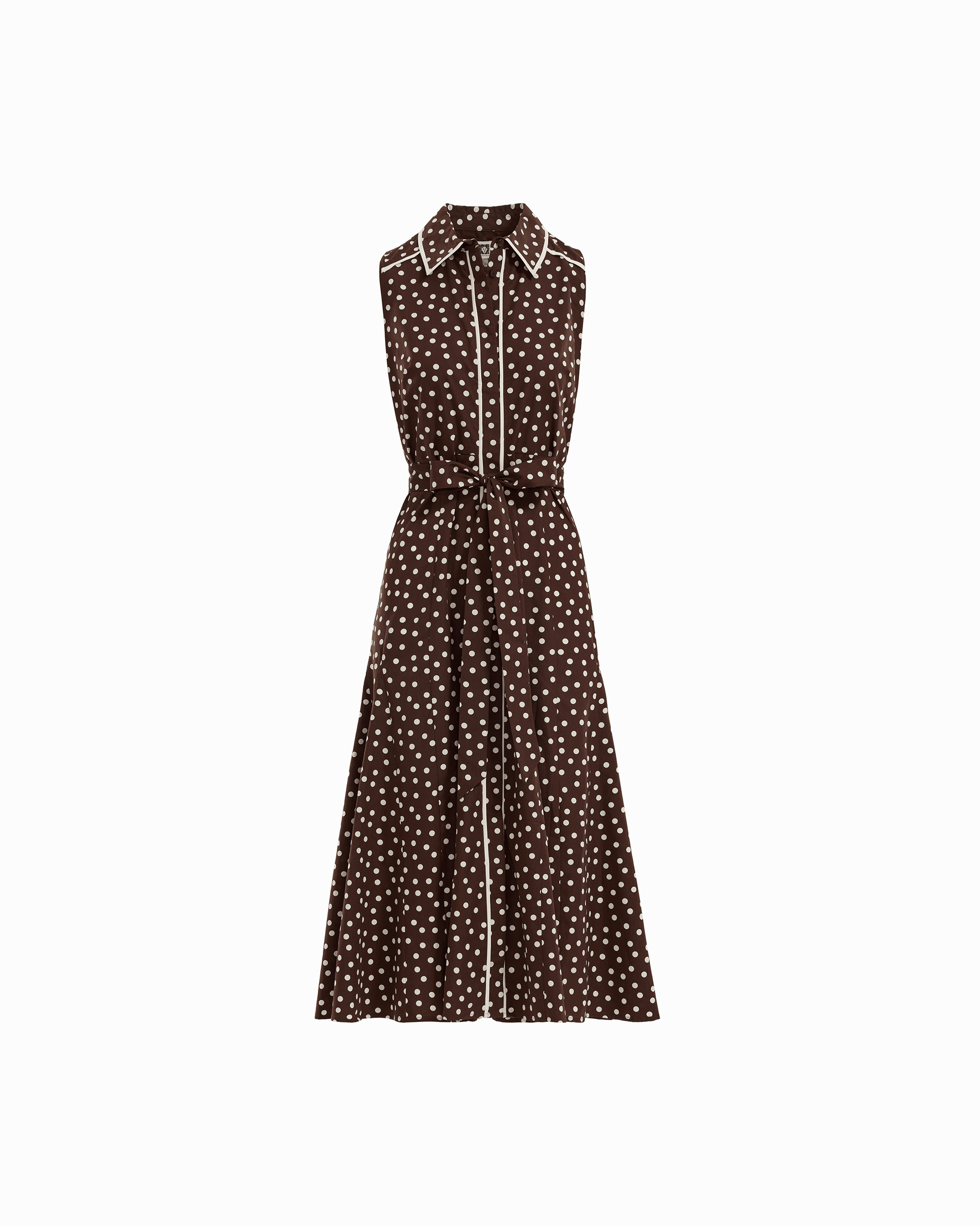 Collared Sleeveless Godet Midi Shirt Dress in DK CHOC / WHT DV | Anne - Anne Klein DK CHOC/WHT DV