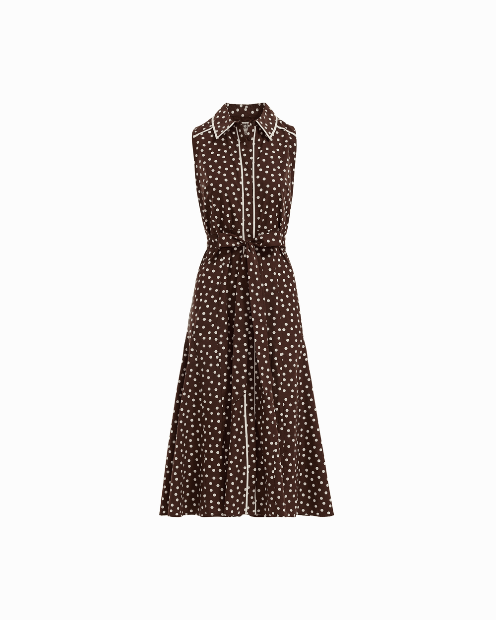 Collared Sleeveless Godet Midi Shirt Dress in DK CHOC / WHT DV | Anne - Anne Klein DK CHOC/WHT DV
