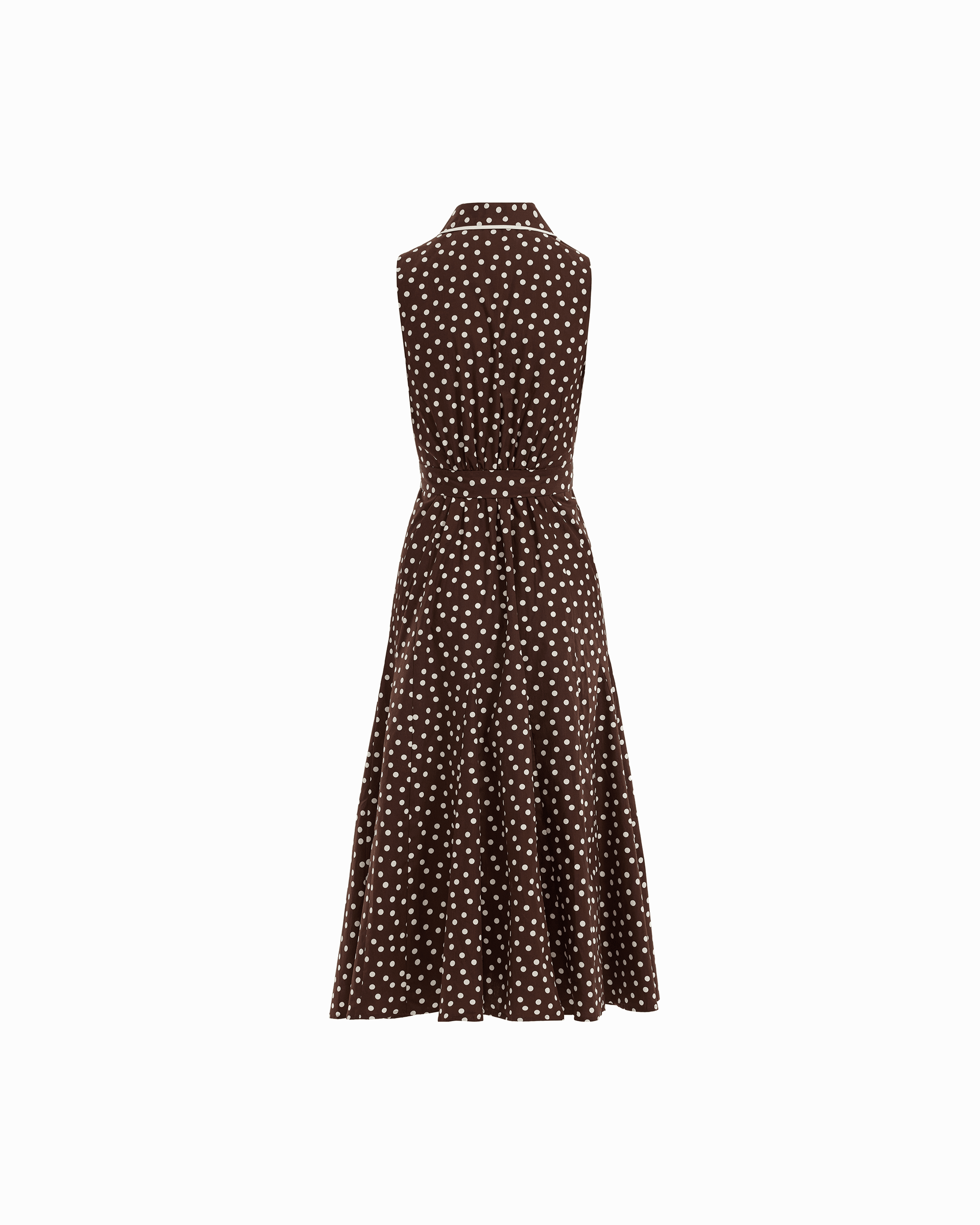 Collared Sleeveless Godet Midi Shirt Dress in DK CHOC / WHT DV | Anne - Anne Klein DK CHOC/WHT DV