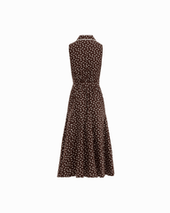 Collared Sleeveless Godet Midi Shirt Dress in DK CHOC / WHT DV | Anne - Anne Klein DK CHOC/WHT DV