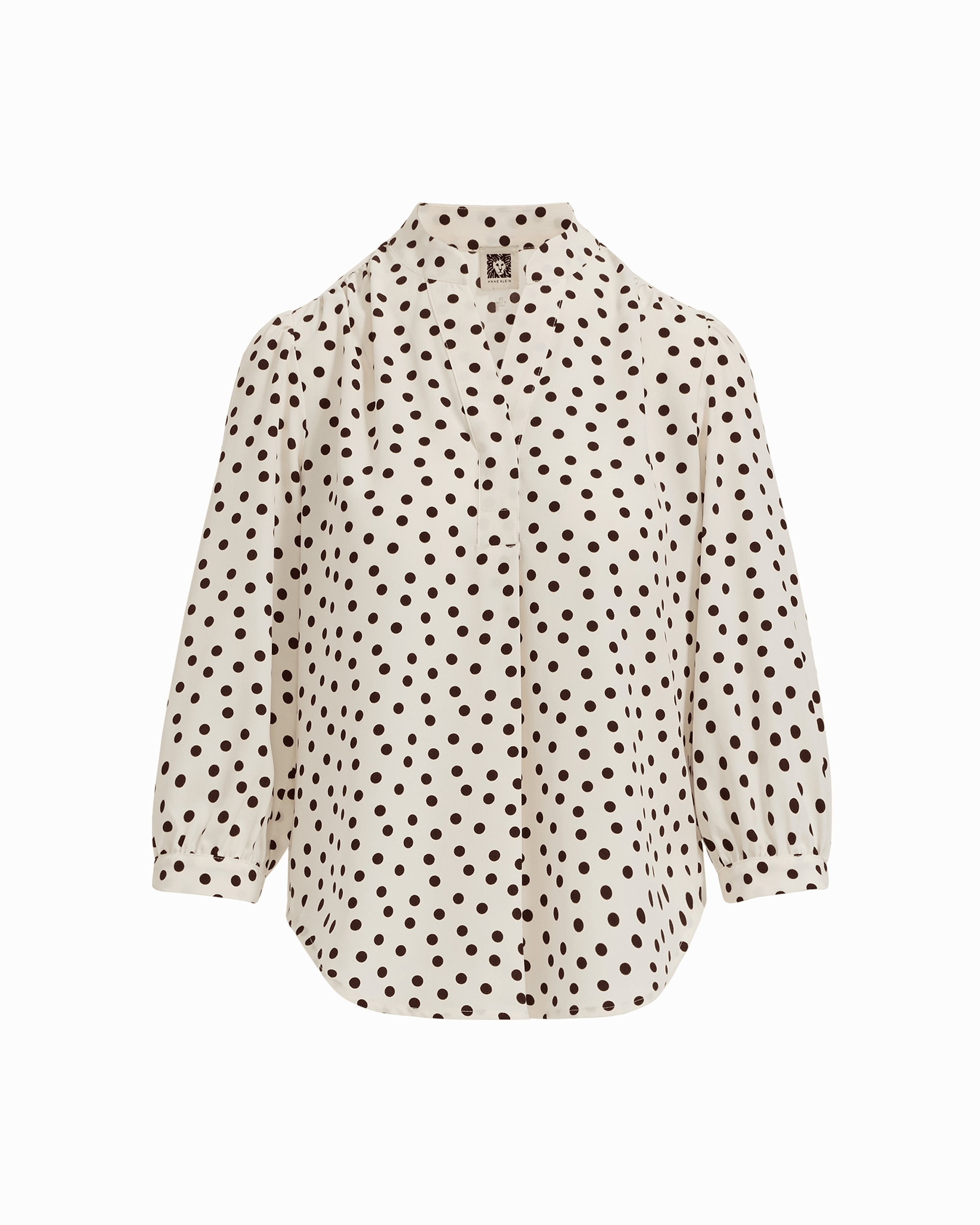 Y-Neck Blouse with Three-Quarter Sleeves in WHT DV / DK CHOC | Anne Kl - Anne Klein WHT DV/DK CHOC