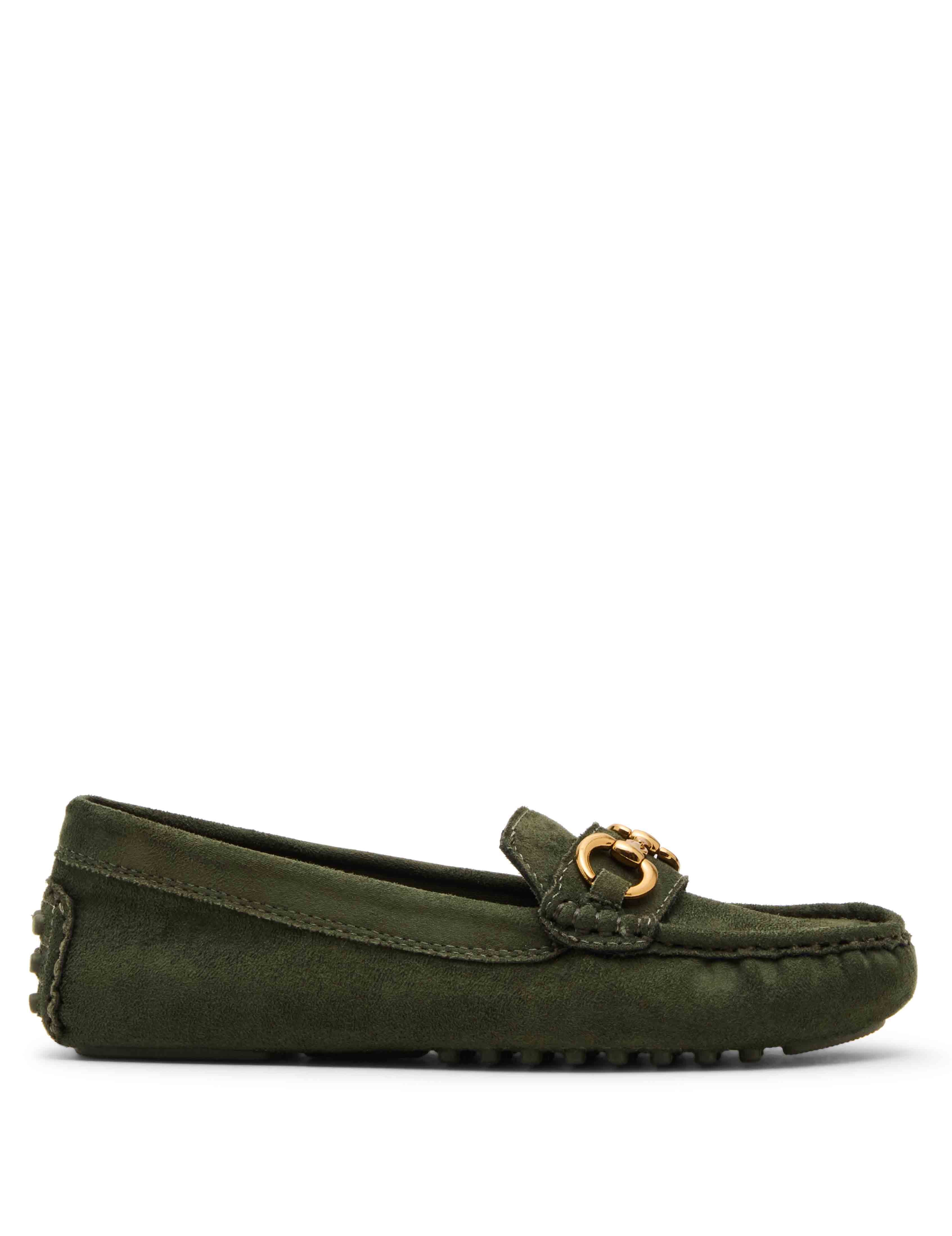 Chrystie Moccasin Loafer in Olive Suede - Anne Klein Olive Suede