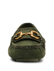 Chrystie Moccasin Loafer in Olive Suede - Anne Klein Olive Suede