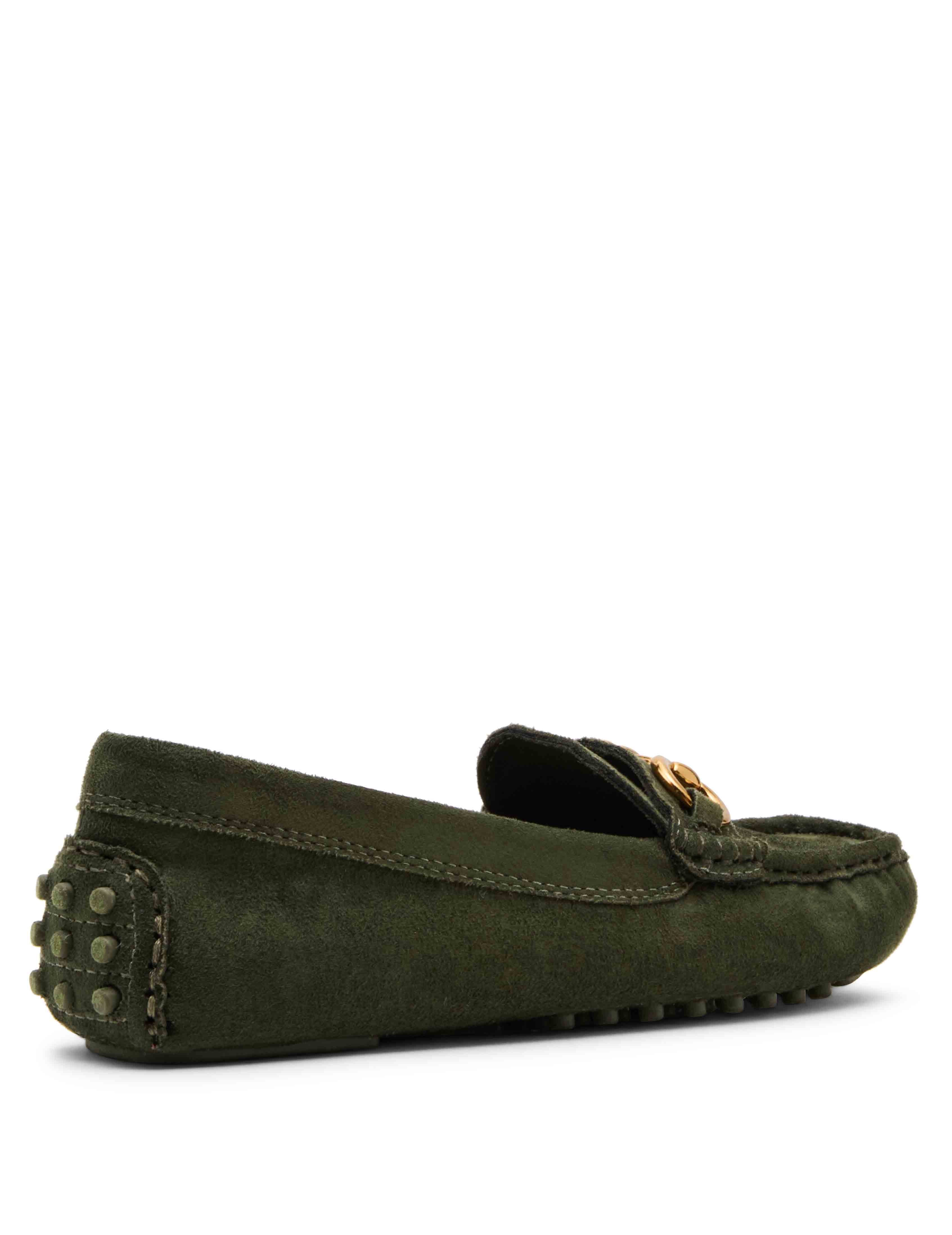 Chrystie Moccasin Loafer in Olive Suede - Anne Klein Olive Suede