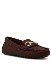Chrystie Moccasin Loafer in Suede - Anne Klein Dark Brown