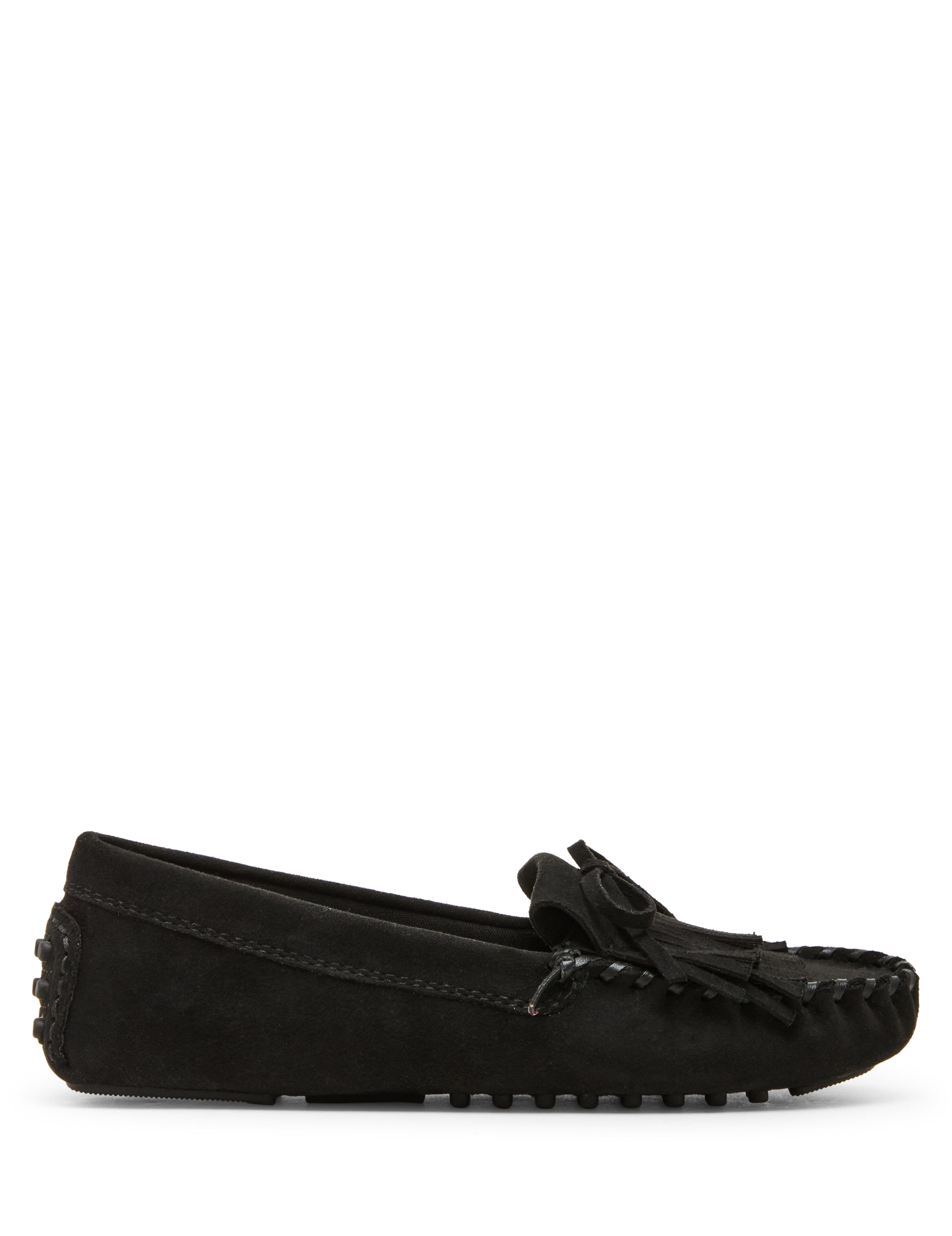 Cali Fringe Moccasin Loafer in Black - Anne Klein Black Suede