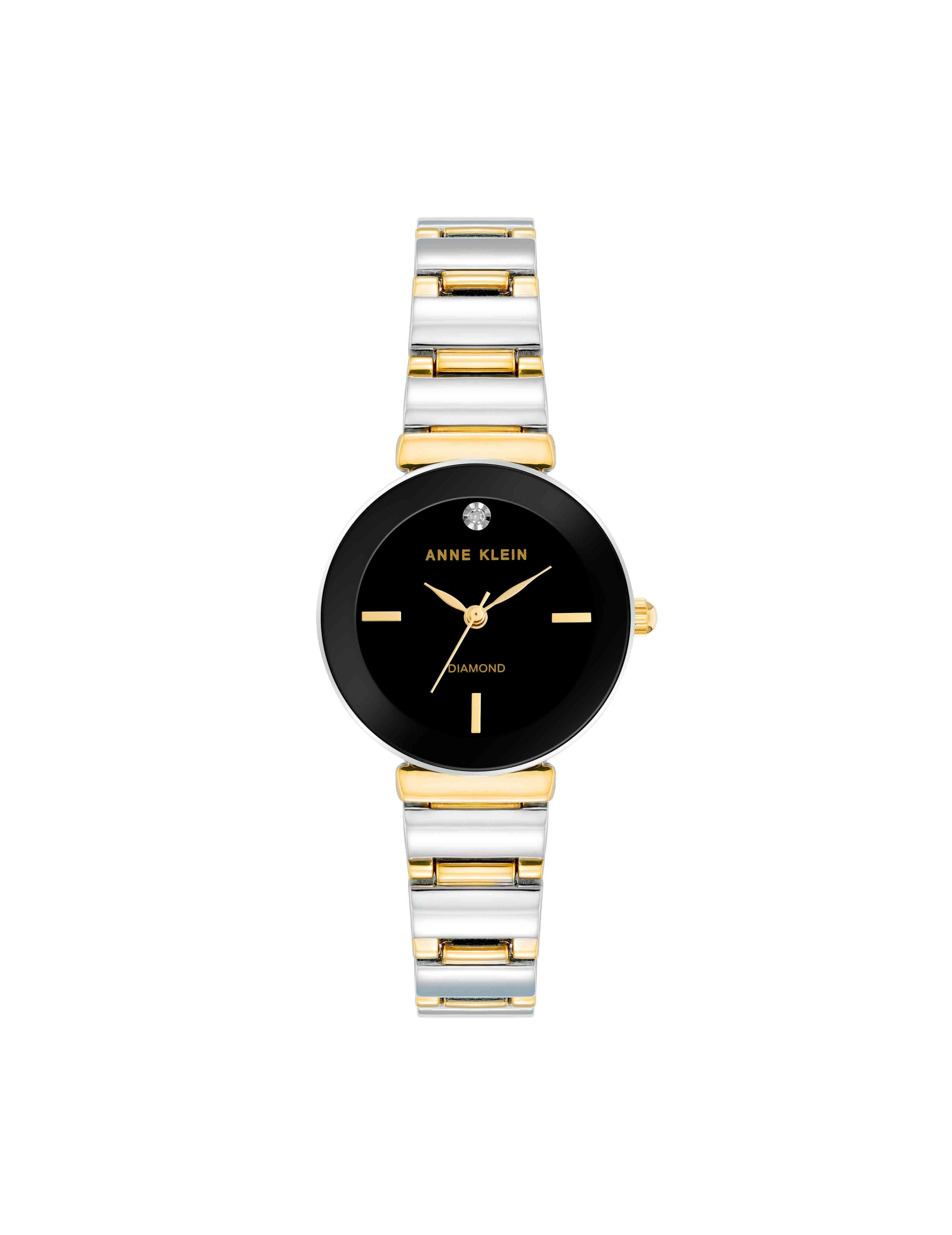 Diamond Accented Bracelet Watch - Anne Klein Black/Two-Tone