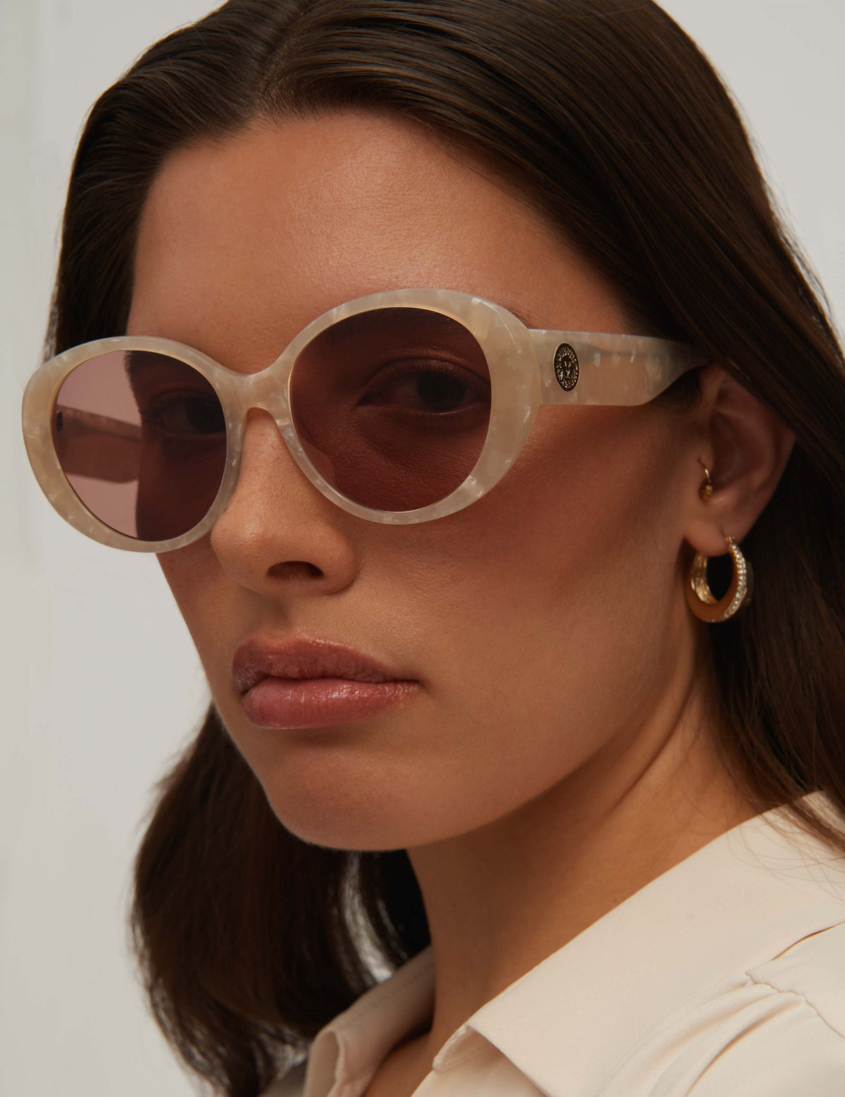 Anne Klein Ivory Pearl Glamorous Oval Sunglasses - Anne Klein Ivory Pearl