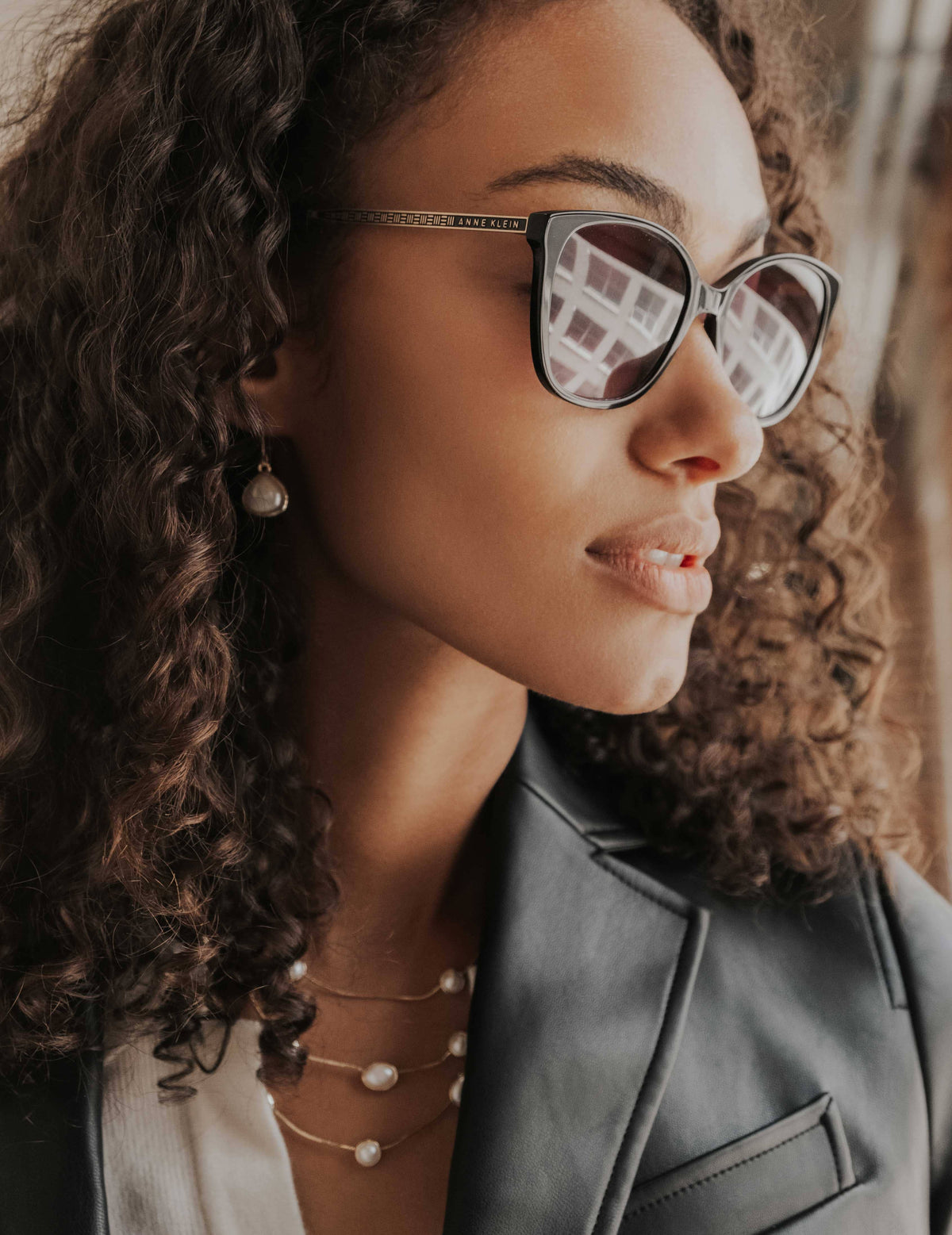 Horn Classic Square Sunglasses Black - Anne Klein Black