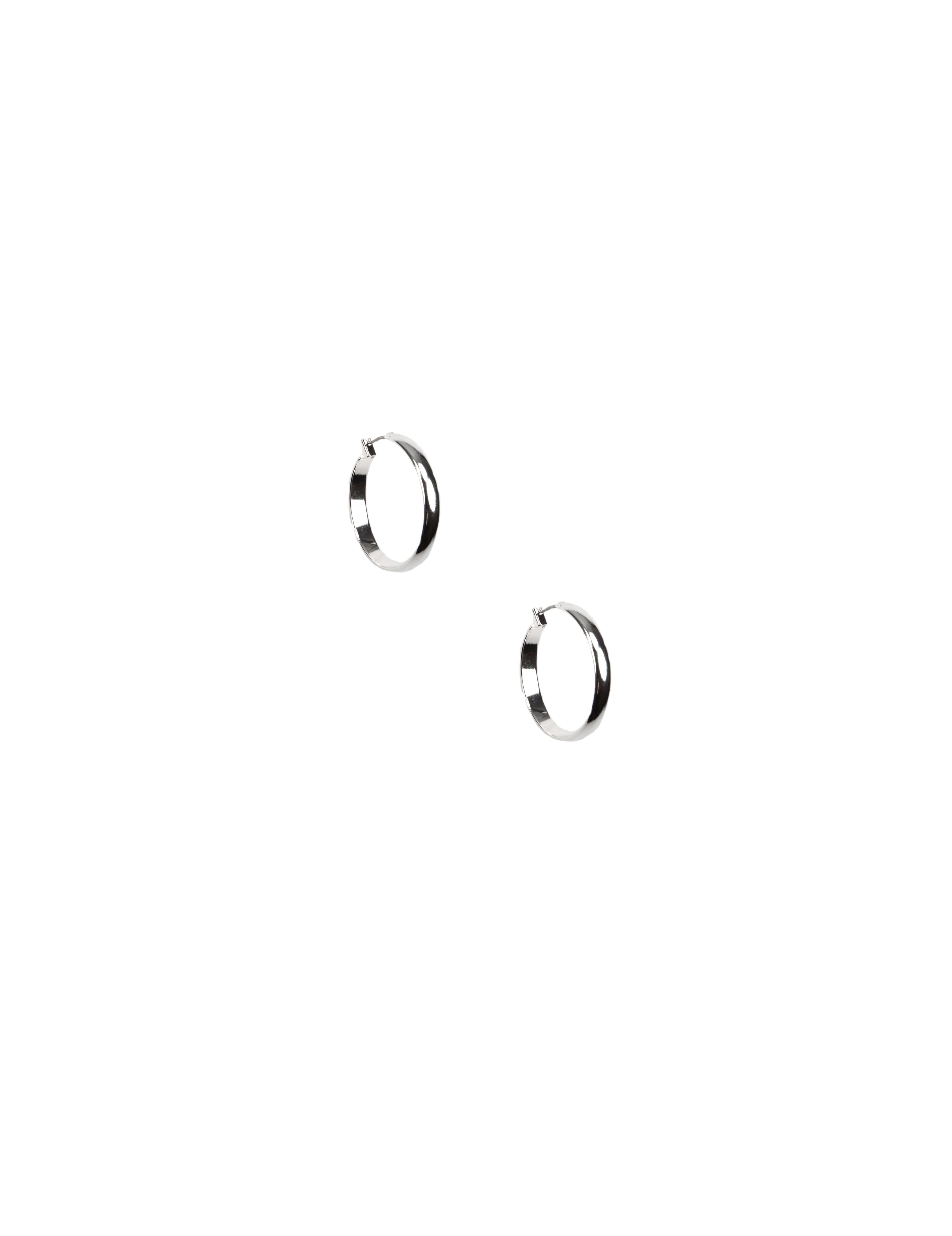 32MM Silver Hoop Earrings with Click Closure - Anne Klein