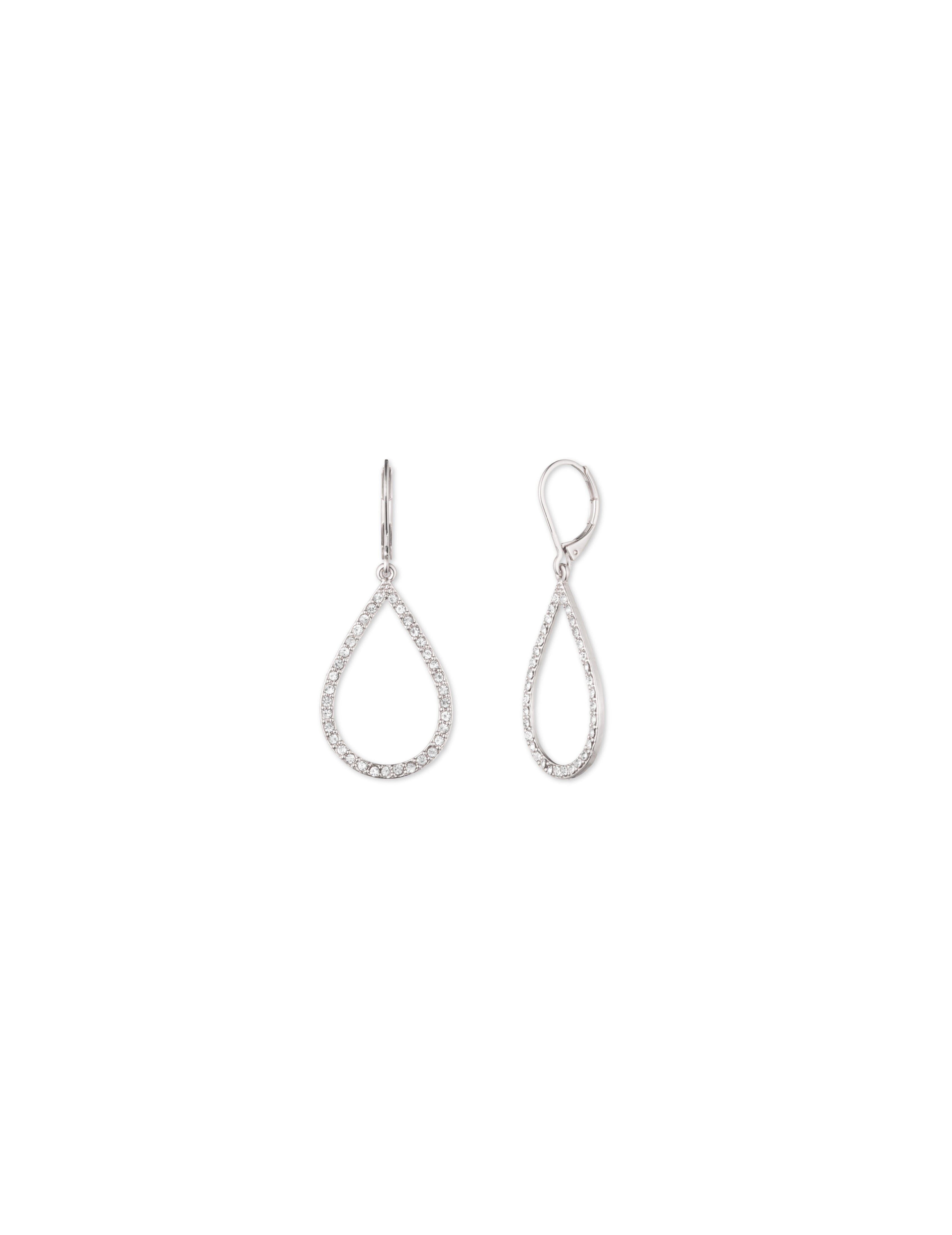 Silver Pavé Teardrop Leverback Earrings - Anne Klein