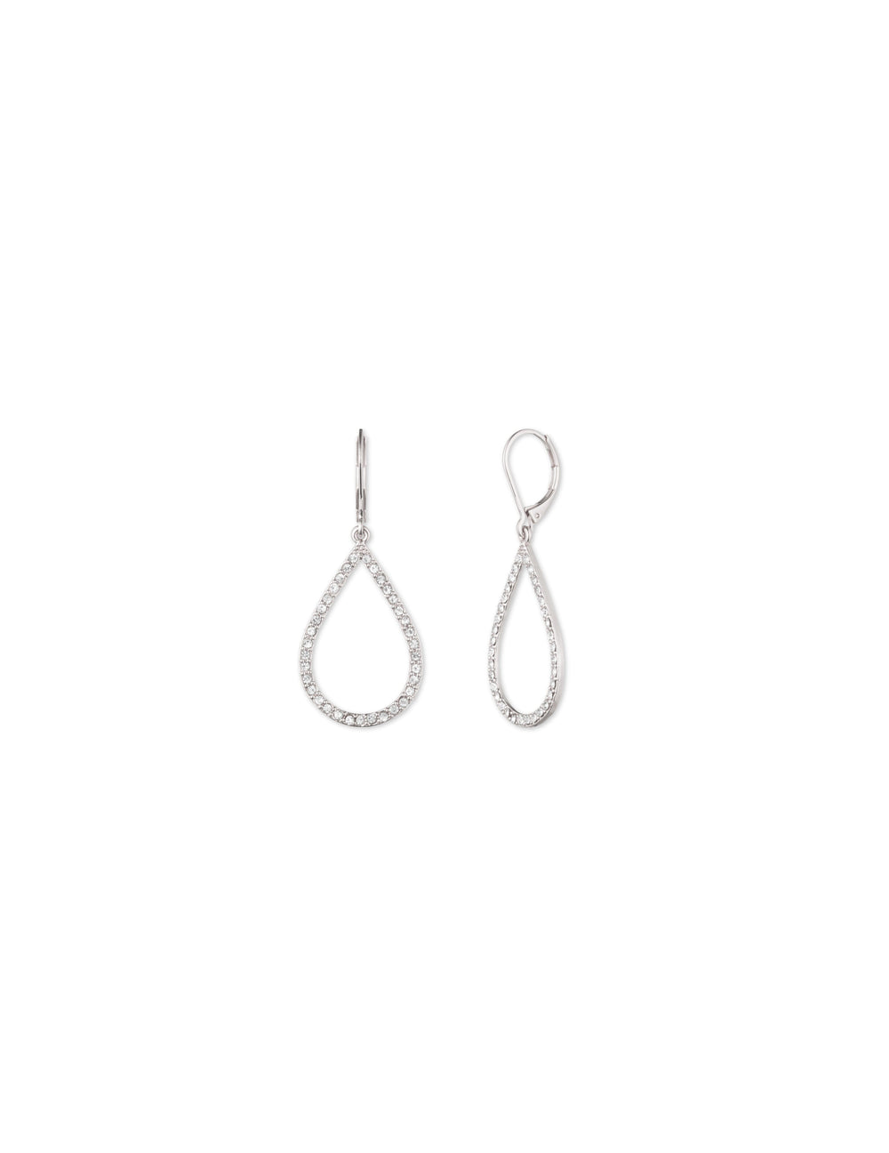 Silver Pavé Teardrop Leverback Earrings - Anne Klein