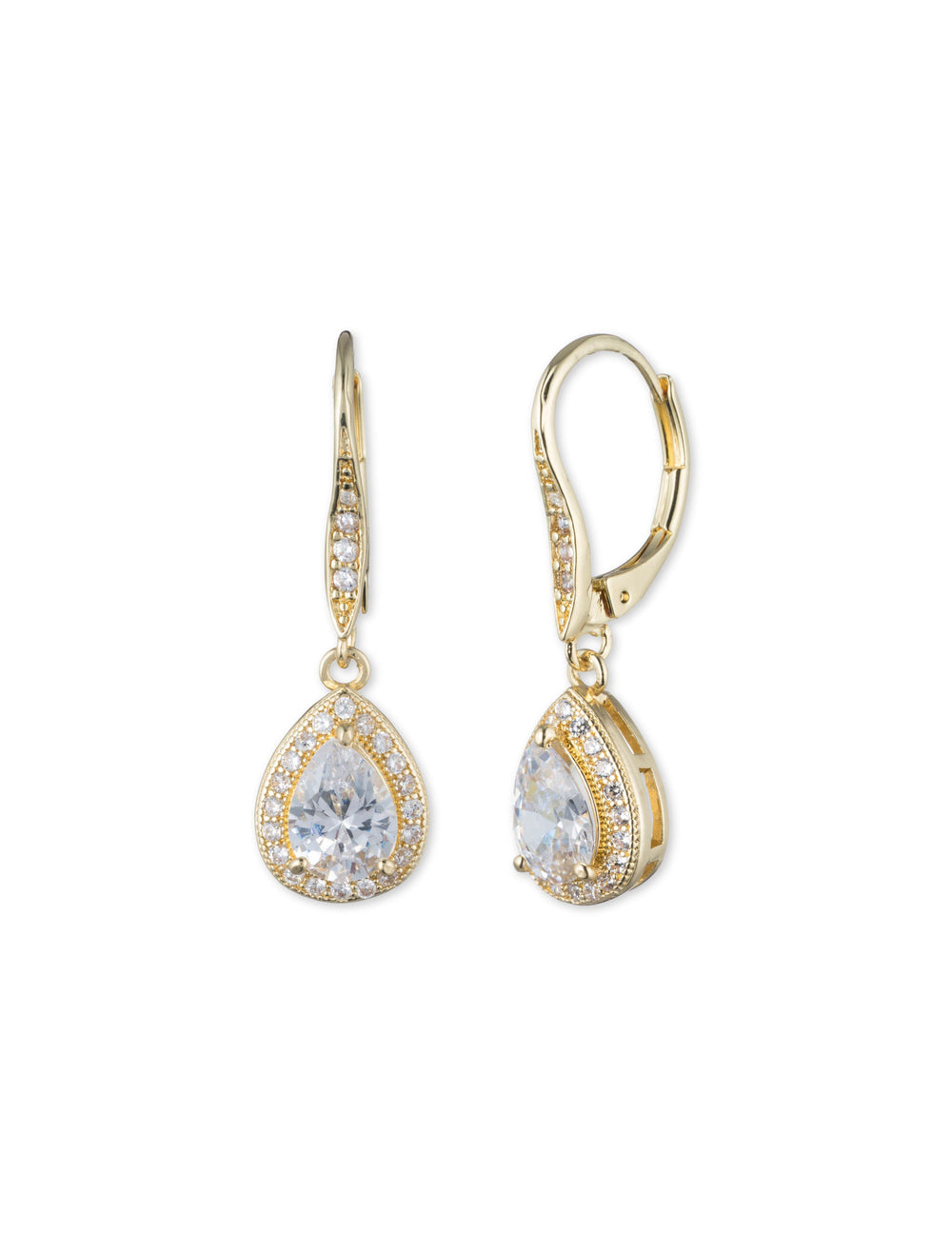 Gold CZ Pear Drop Earrings - Anne Klein