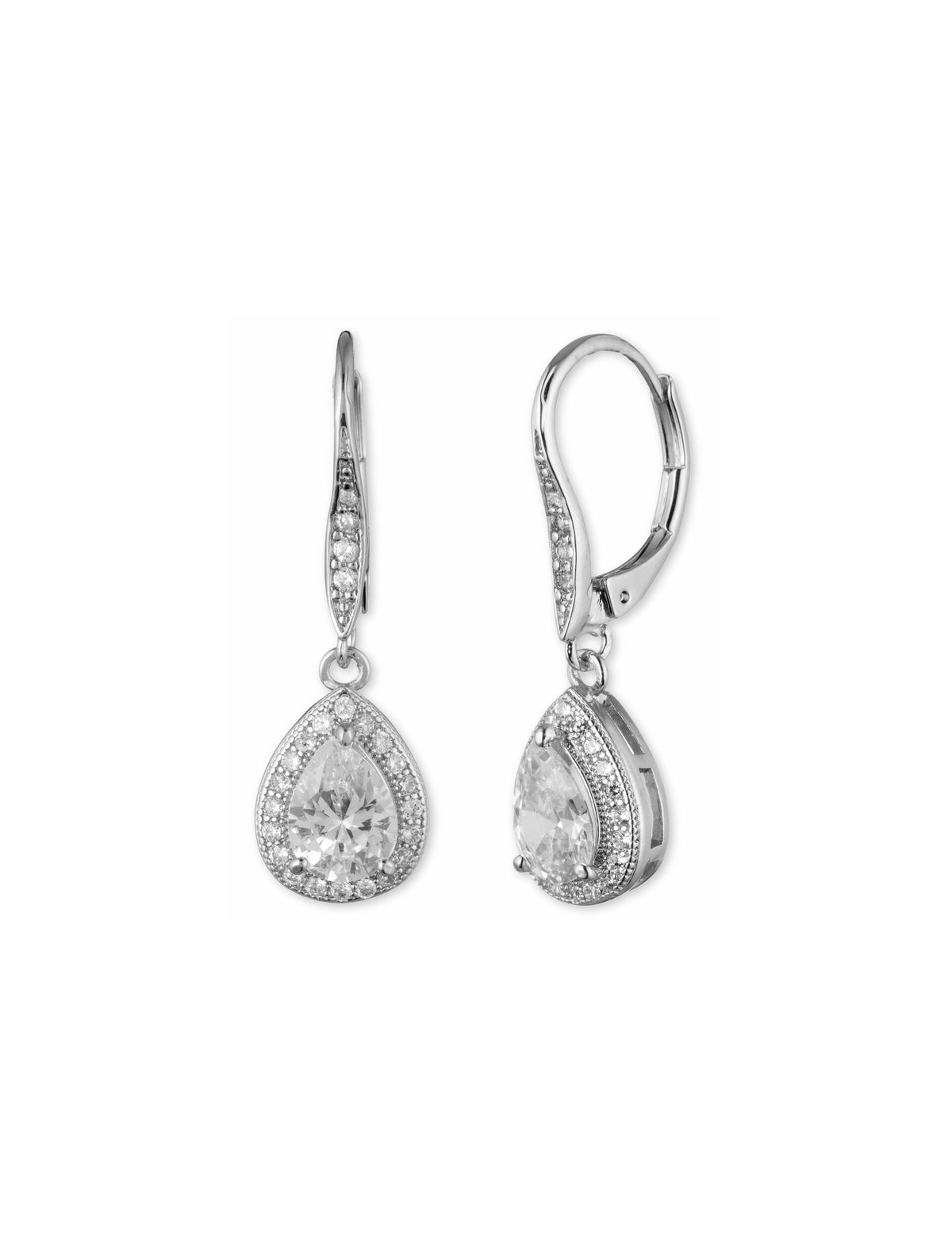 Silver CZ Pear Drop Earrings - Anne Klein