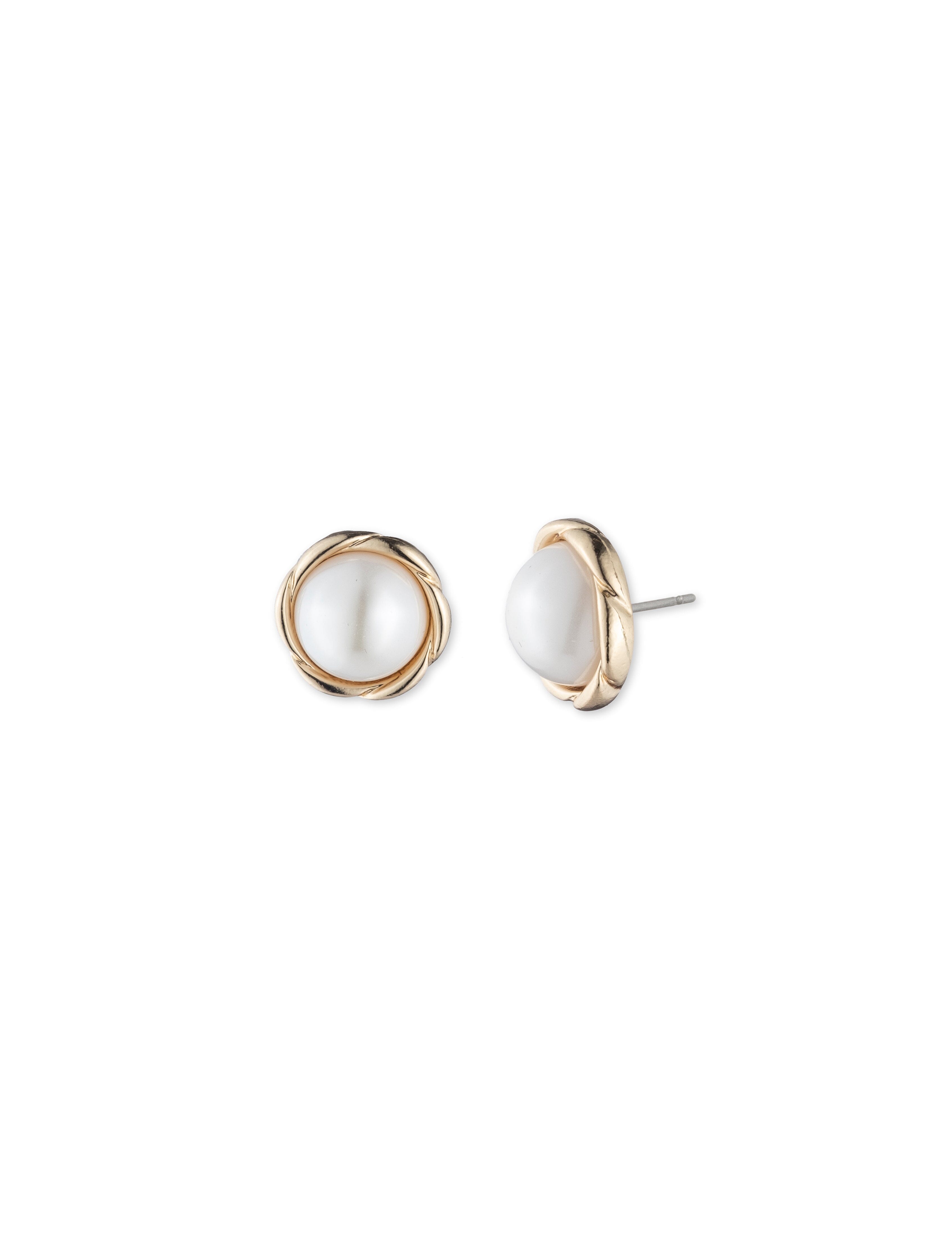 Faux Pearl Gold-Tone Stud Earrings - Anne Klein