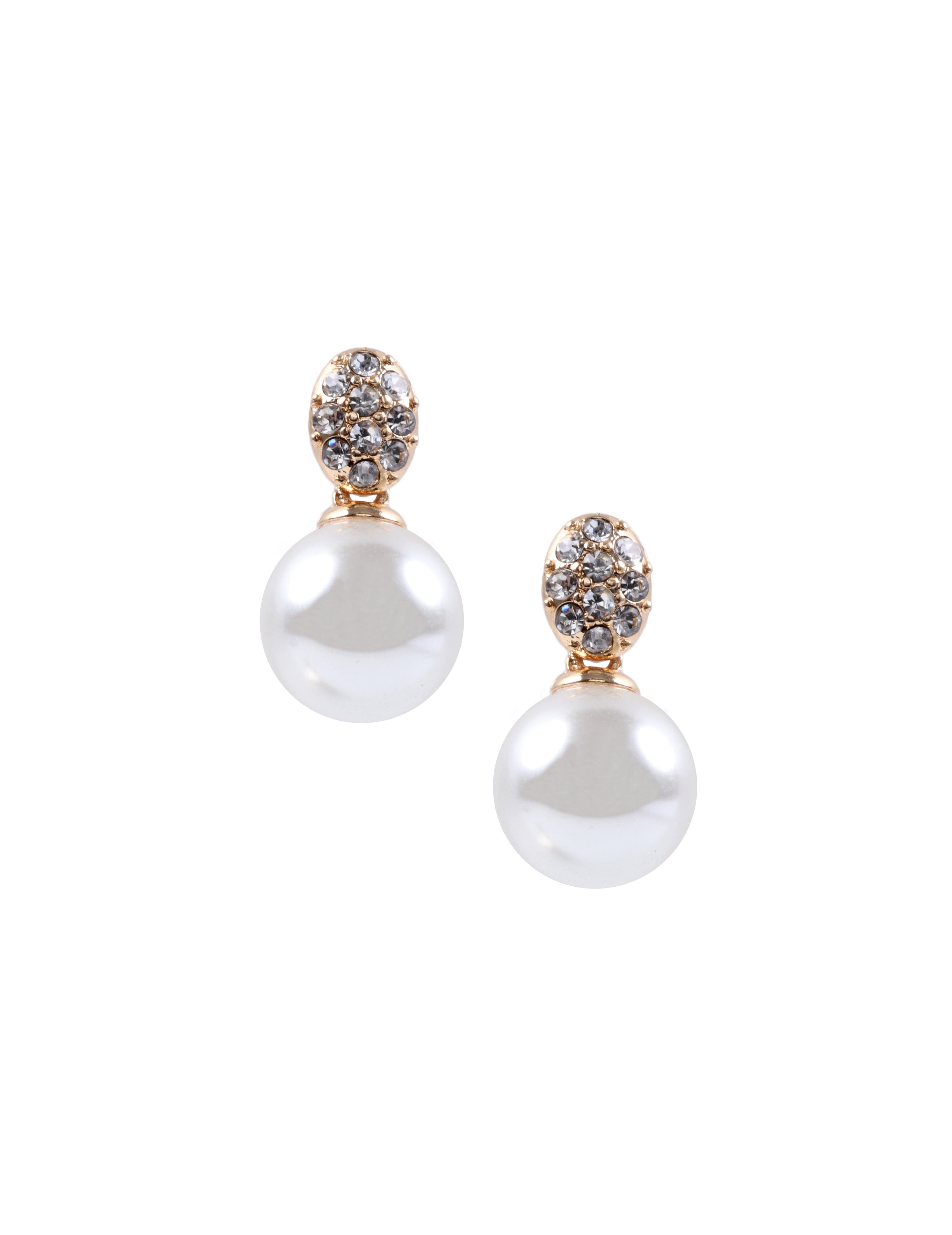 Pearl Drop Post Earrings with Crystal Studs - Anne Klein