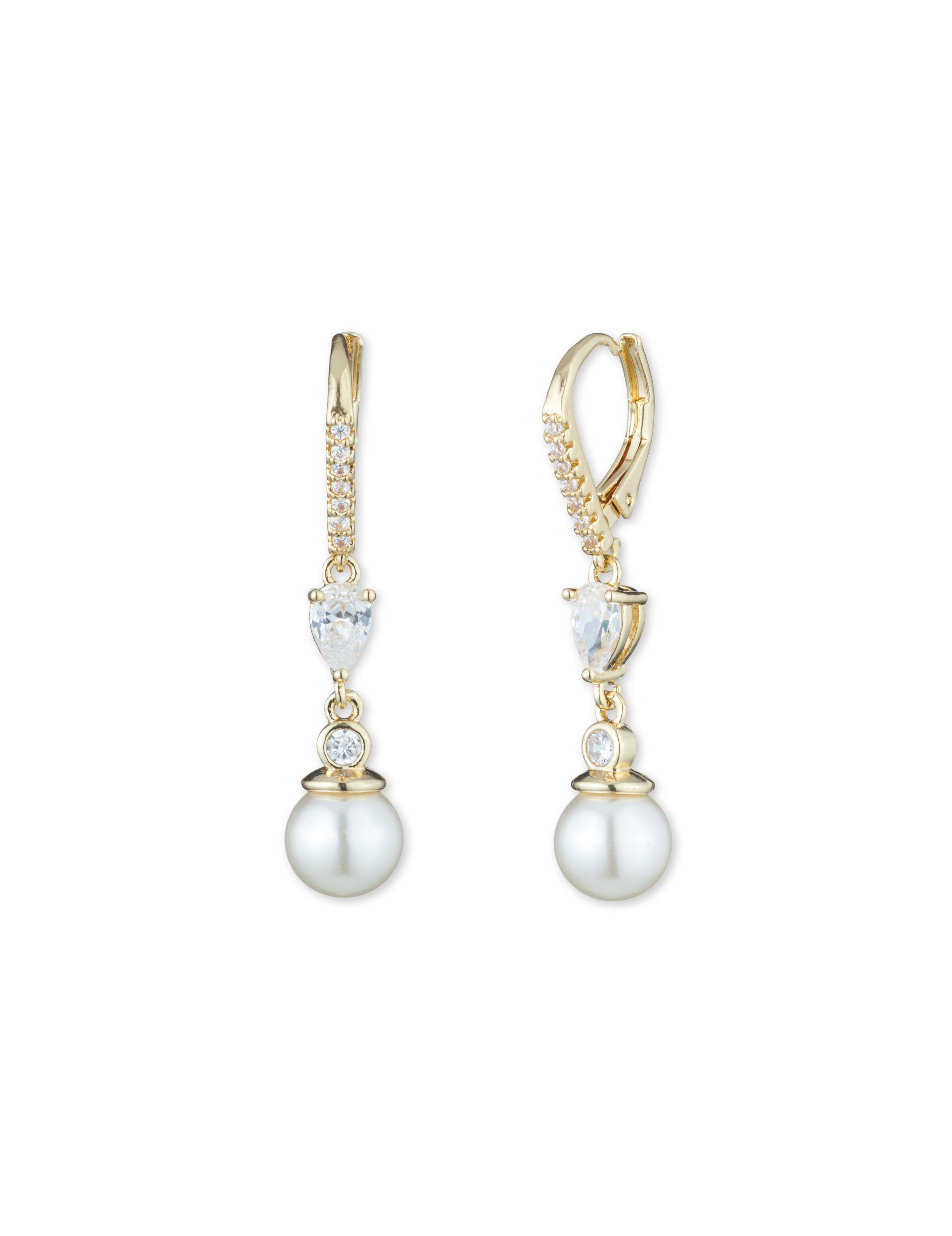 Pearl Drop Earrings with CZ Accents - Anne Klein