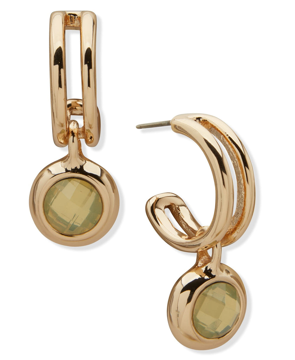 Huggie Pierced Earrings with Faceted Stone Drop - Anne Klein