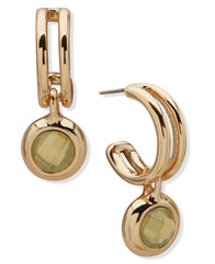 Huggie Pierced Earrings with Faceted Stone Drop - Anne Klein
