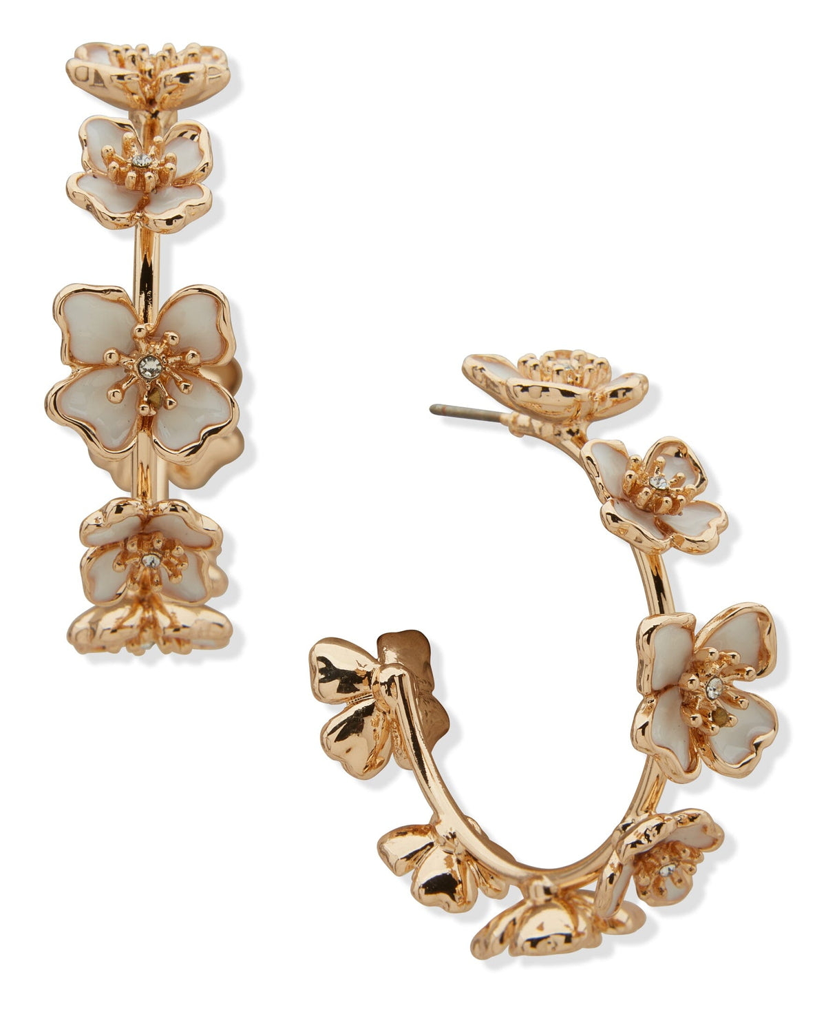33mm Stationed Flower C-Hoop Pierced Earrings - Anne Klein