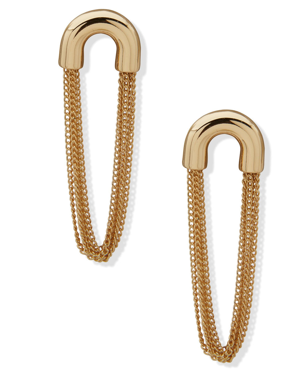Metal Chain Drop Pierced Earrings - Anne Klein