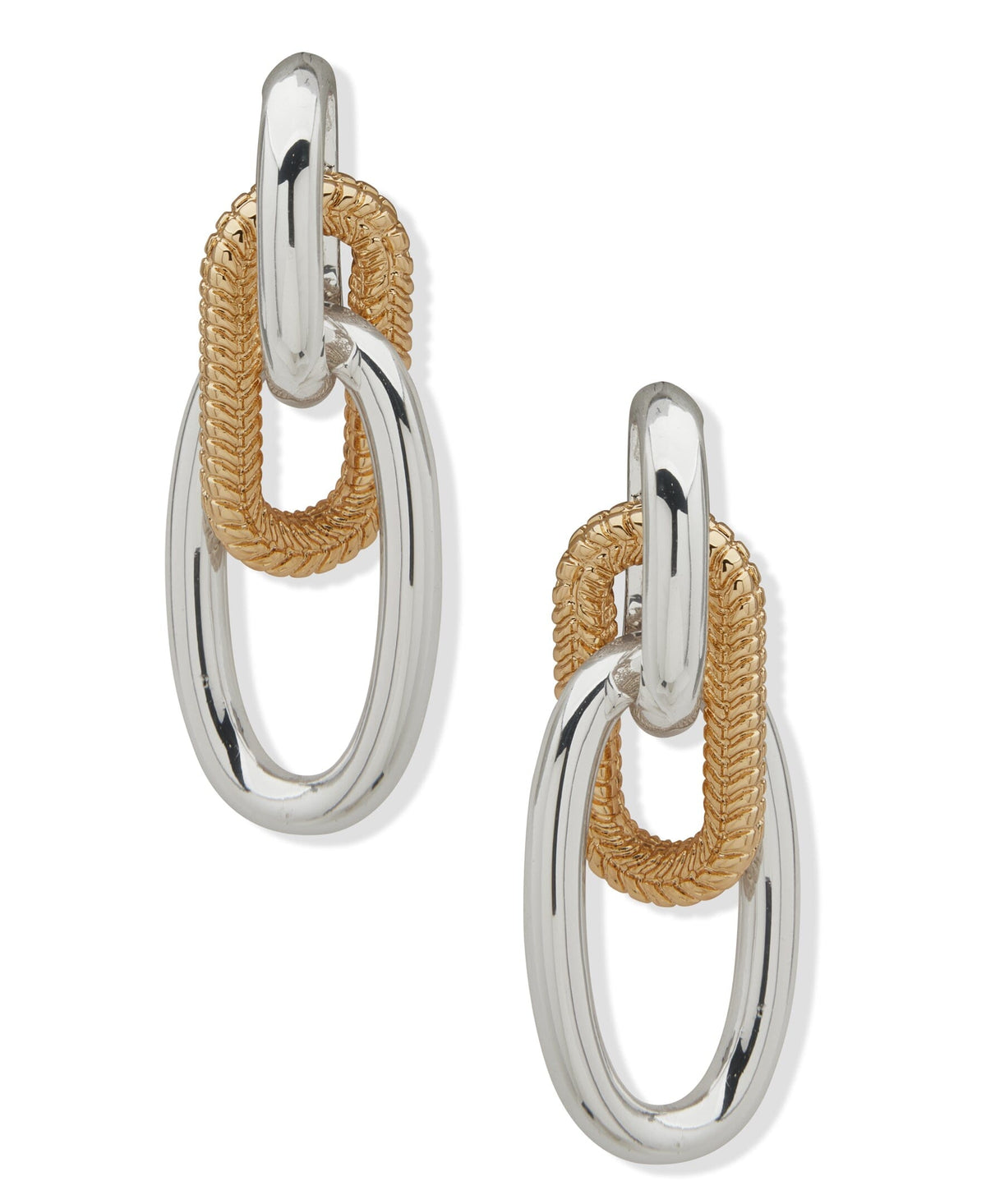Doorknocker Pierced Earrings with Chain - Anne Klein