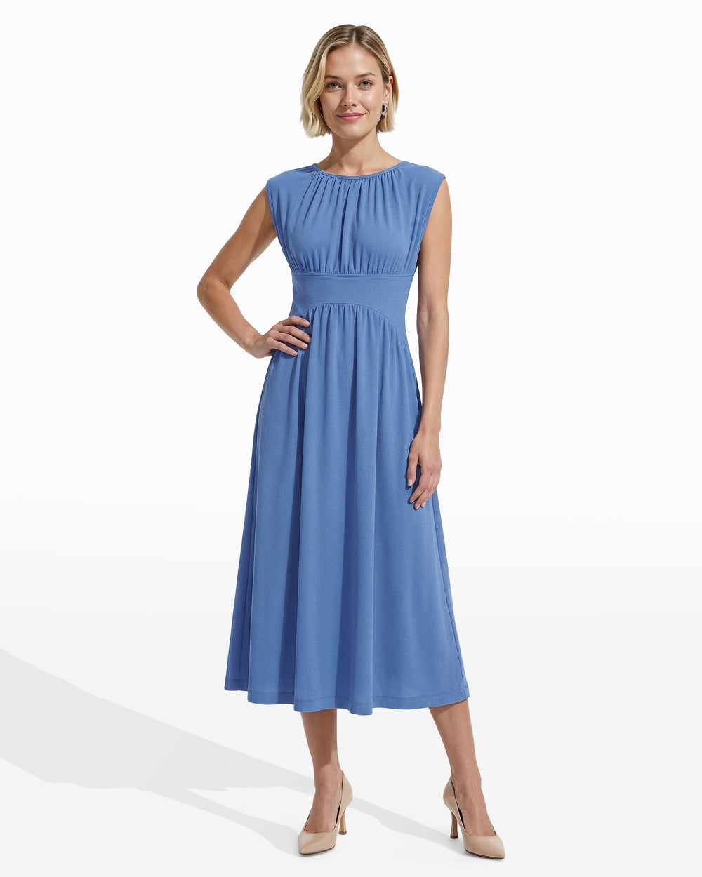 Boat Neckline Shirred Midi Dress - Anne Klein SEAPORT