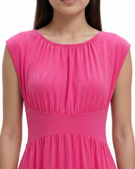 Boat Neckline Shirred Midi Dress - Anne Klein VIBRANT PINK
