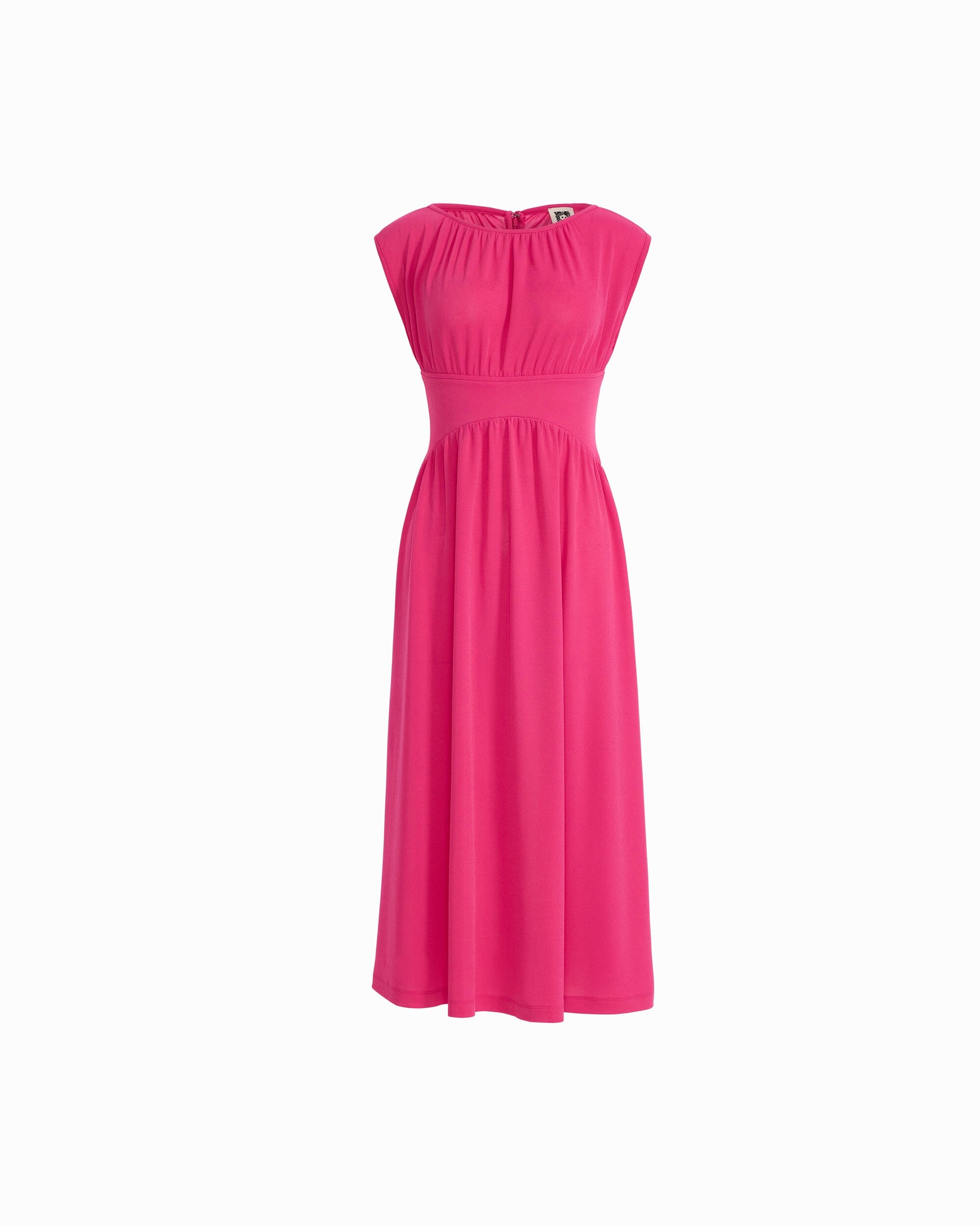 Boat Neckline Shirred Midi Dress - Anne Klein VIBRANT PINK