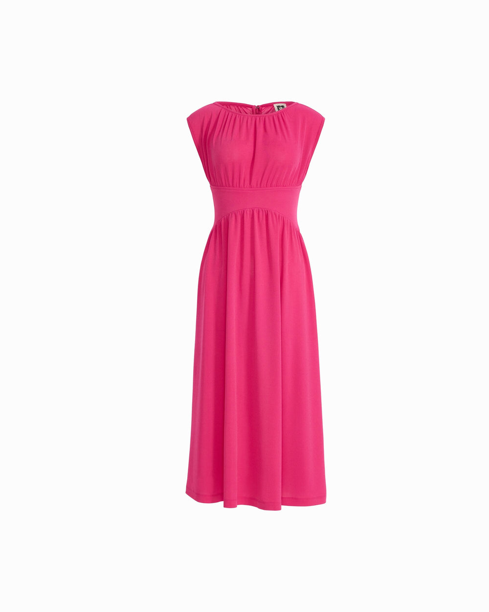 Boat Neckline Shirred Midi Dress - Anne Klein VIBRANT PINK