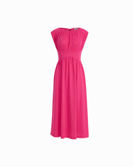 Boat Neckline Shirred Midi Dress - Anne Klein VIBRANT PINK