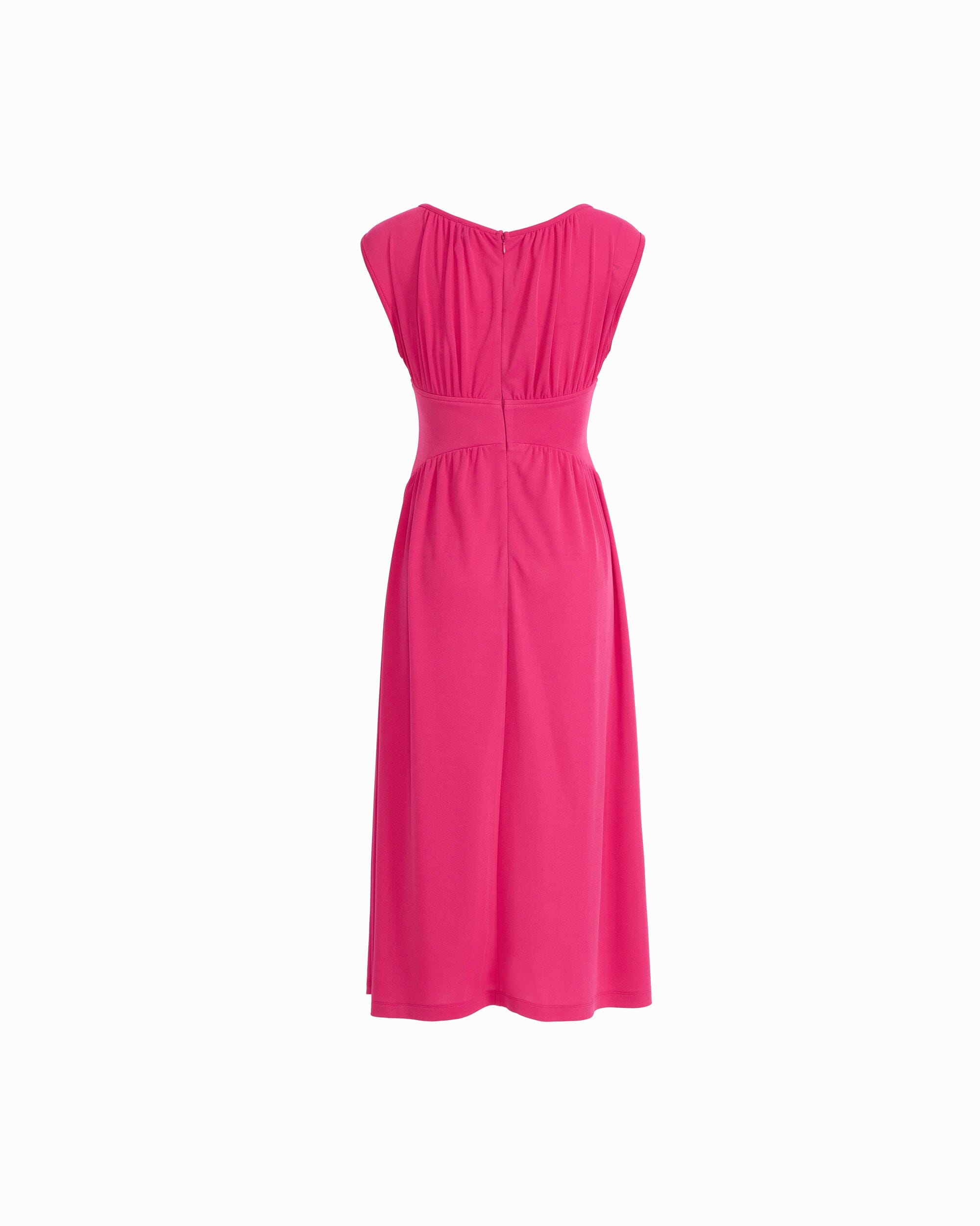 Boat Neckline Shirred Midi Dress - Anne Klein VIBRANT PINK