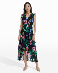 High-Low Wrap Dress with Ruffle Sleeves - Anne Klein ANNE BLACK MULTI