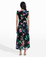 High-Low Wrap Dress with Ruffle Sleeves - Anne Klein ANNE BLACK MULTI