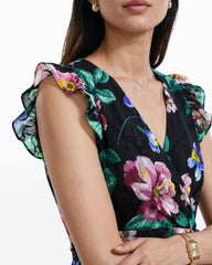 High-Low Wrap Dress with Ruffle Sleeves - Anne Klein ANNE BLACK MULTI