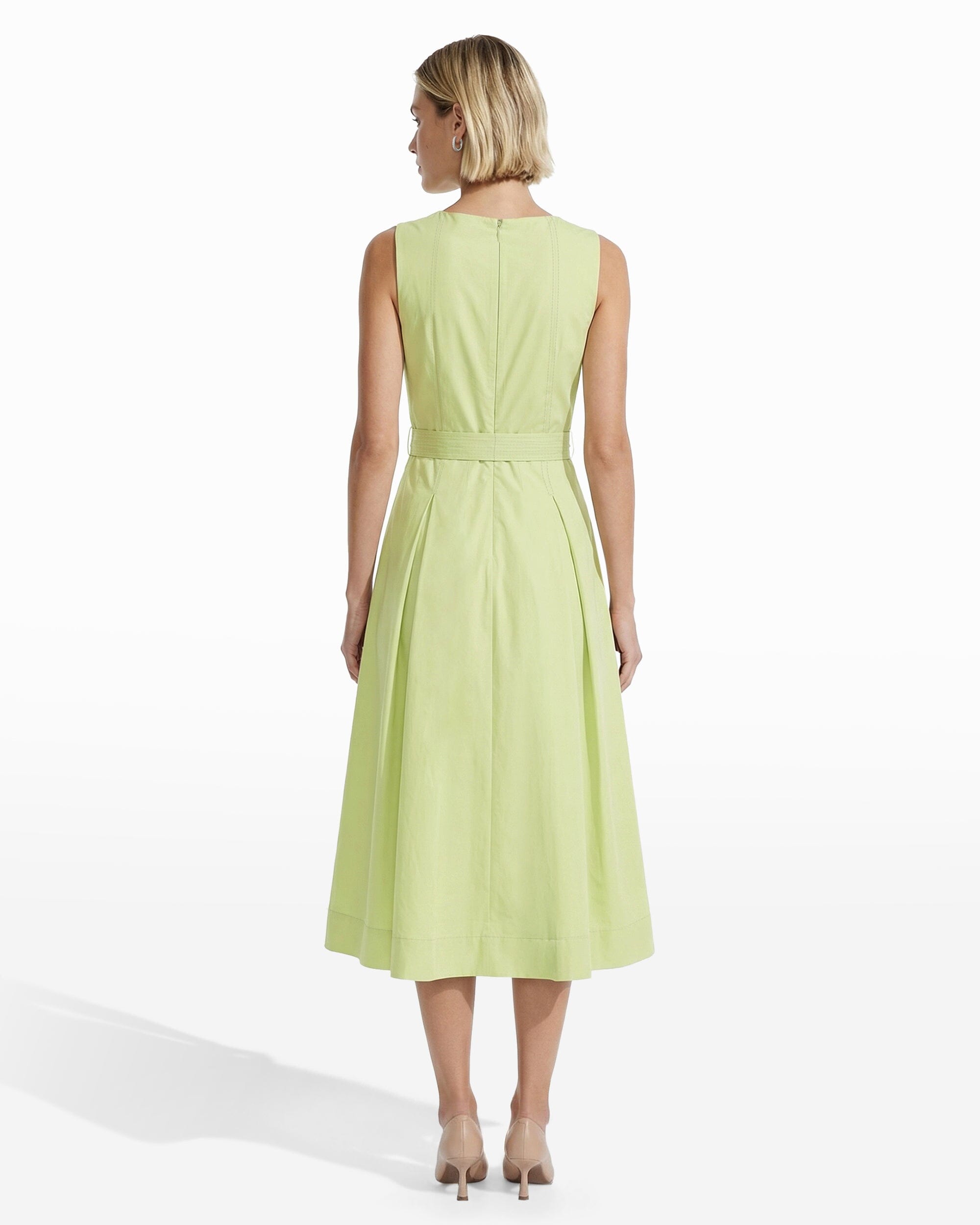 Paneled Bodice Jewel Neck Midi Dress - Anne Klein COOL SAGE
