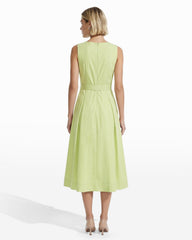 Paneled Bodice Jewel Neck Midi Dress - Anne Klein COOL SAGE