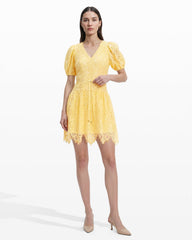 Puff Sleeve Seam Short Dress - Anne Klein DAFFODIL