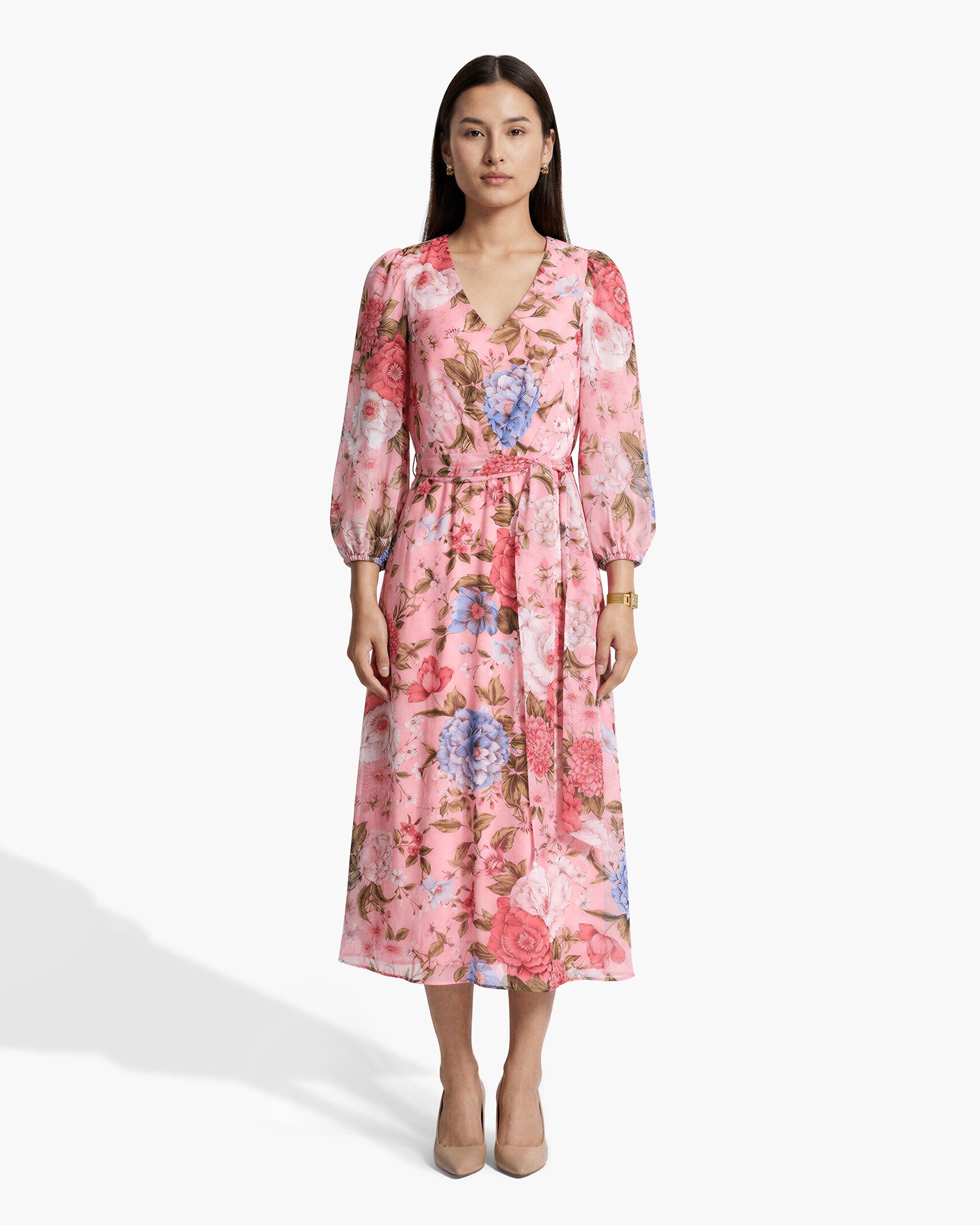 Three-Quarter Sleeve Midi Dress - Anne Klein CALYPSO CORAL MULTI