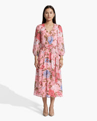 Three-Quarter Sleeve Midi Dress - Anne Klein CALYPSO CORAL MULTI