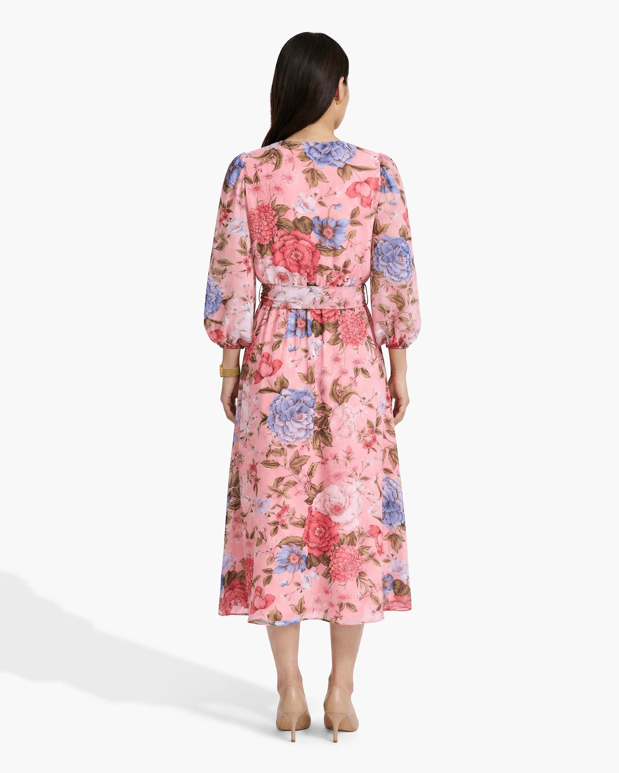 Three-Quarter Sleeve Midi Dress - Anne Klein CALYPSO CORAL MULTI