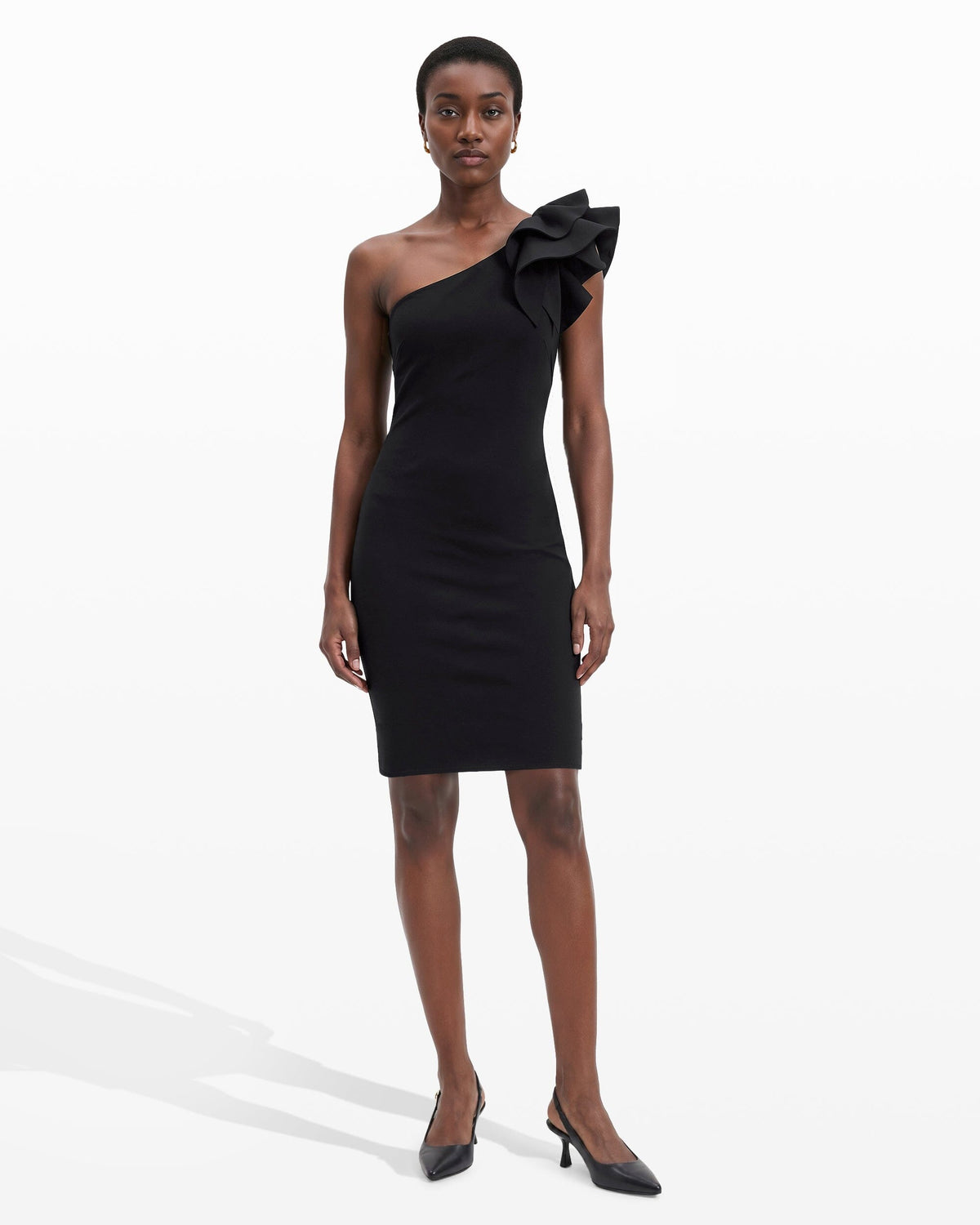 One Shoulder Sheath Dress with Ruffle - Anne Klein ANNE BLACK