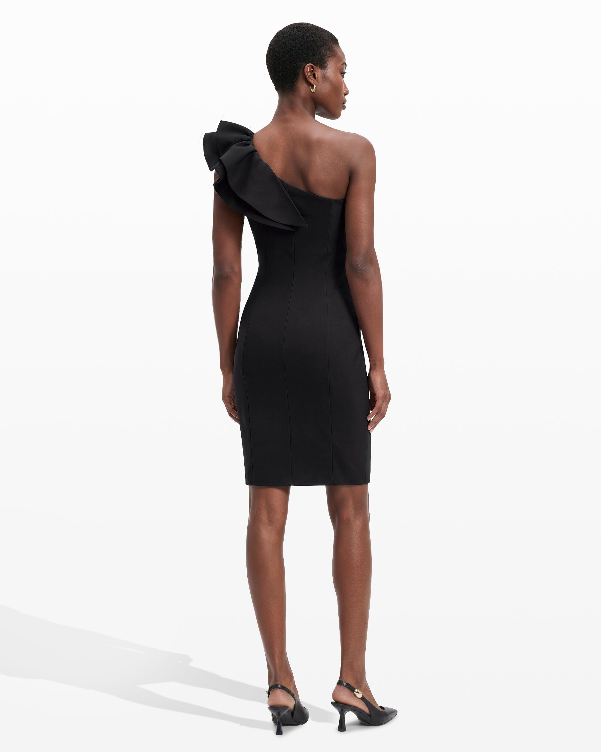 One Shoulder Sheath Dress with Ruffle - Anne Klein ANNE BLACK