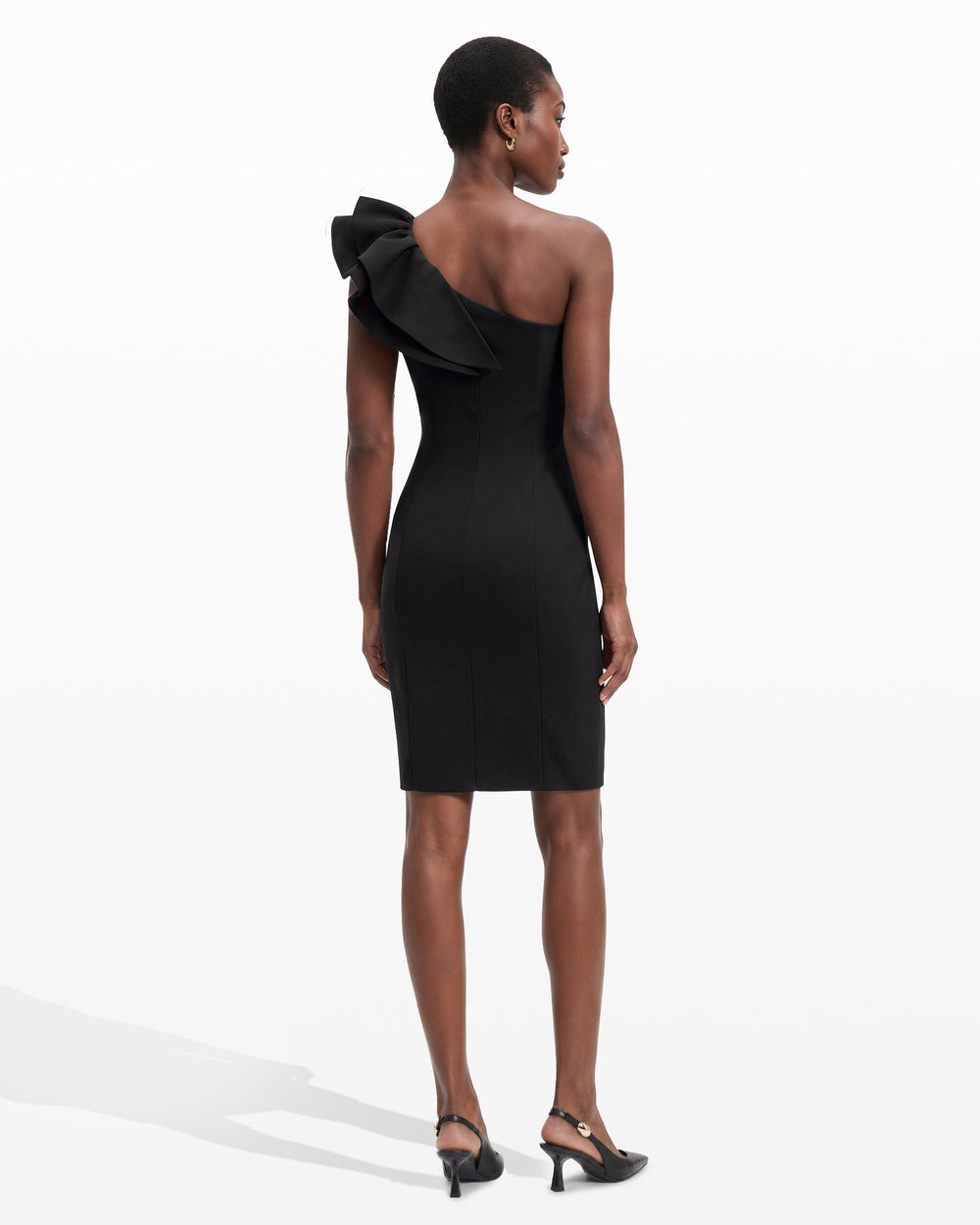 One Shoulder Sheath Dress with Ruffle - Anne Klein ANNE BLACK