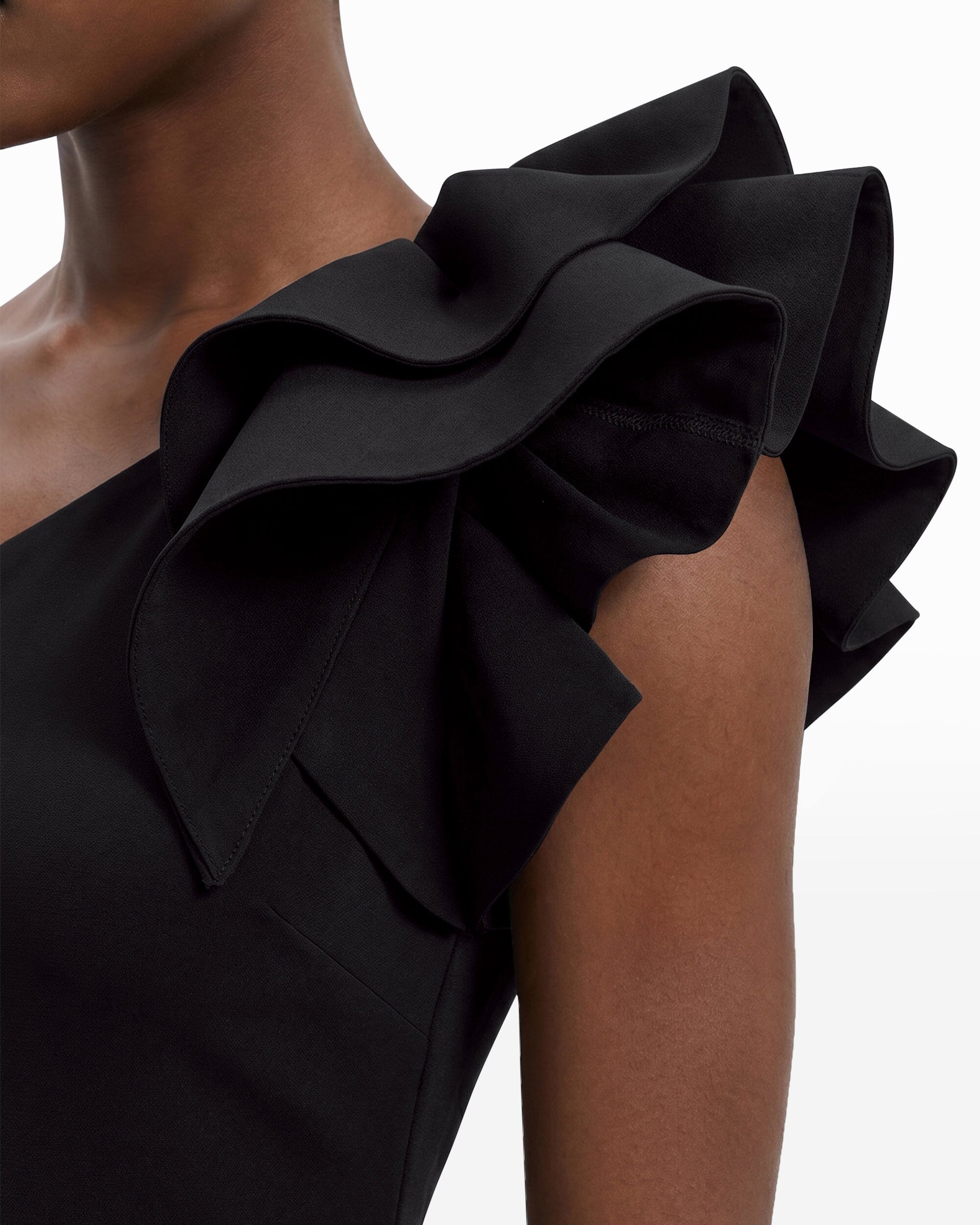 One Shoulder Sheath Dress with Ruffle - Anne Klein ANNE BLACK