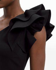 One Shoulder Sheath Dress with Ruffle - Anne Klein ANNE BLACK