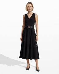 Side Button Fit and Flare Dress - Anne Klein ANNE BLACK