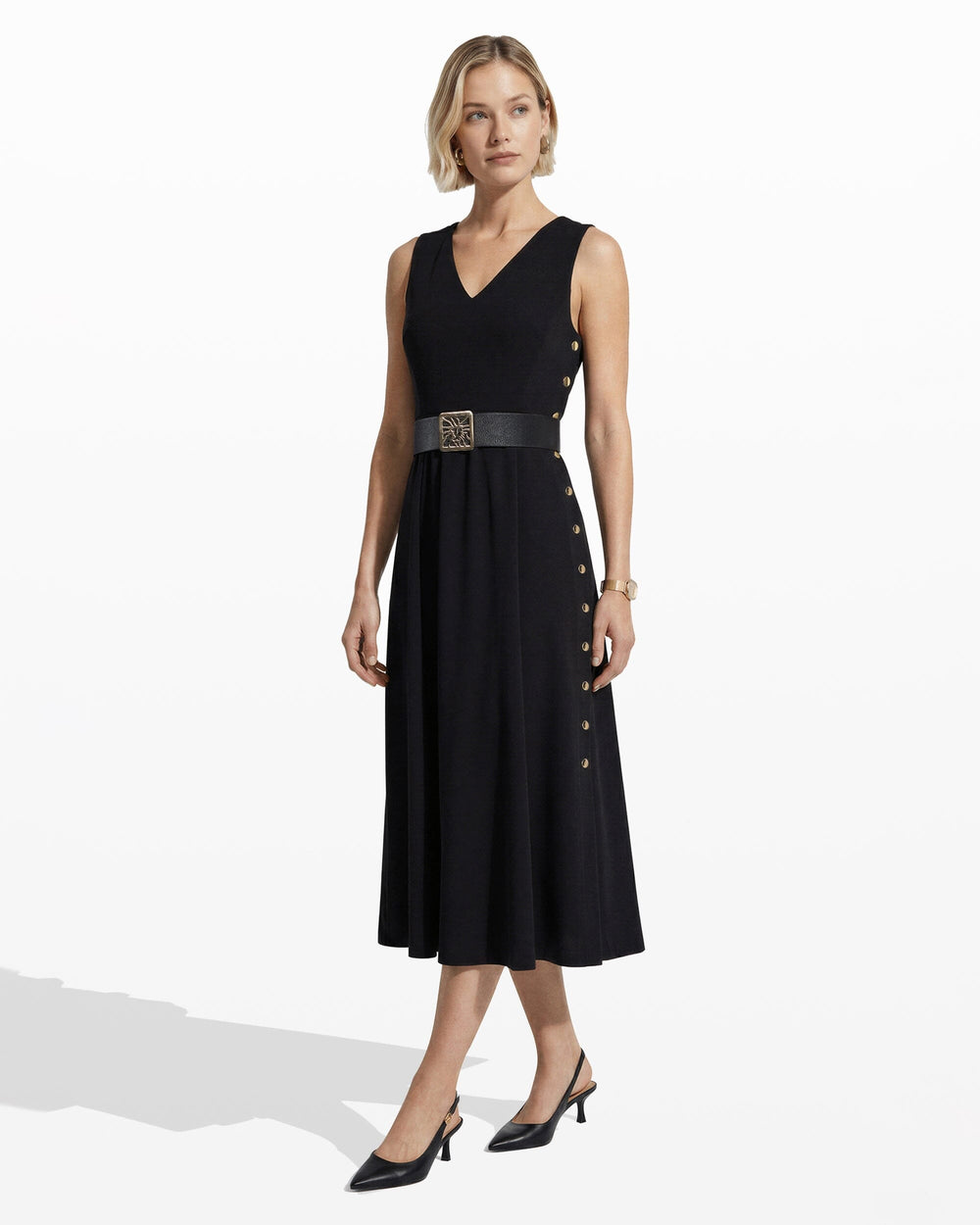 Side Button Fit and Flare Dress - Anne Klein ANNE BLACK