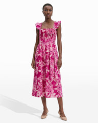 Smocked Midi Dress with Ruffle Sleeves - Anne Klein VIBRANT PINK MULTI