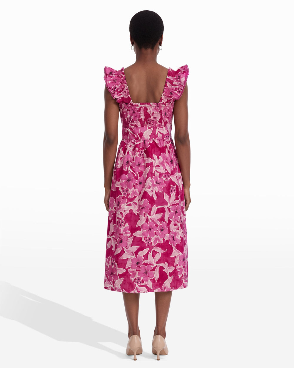 Smocked Midi Dress with Ruffle Sleeves - Anne Klein VIBRANT PINK MULTI